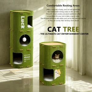 Three-Story Felt Cat Tree with Scratching Boards & Caves
