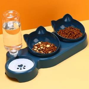 3-in-1 Tilted Pet Bowl with Gravity Water Feeder
