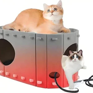 Heated Indoor Cat House with Adjustable Timer & Temperature